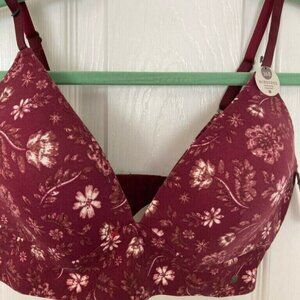 Lucky Brand Wirefree Pink Floral Wireless Comfort Boho Hippie Women's Bra 36B